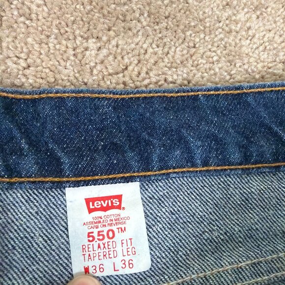 Levis 550 Jeans Mens 36x36 Blue Relax Fit Taper Vintage 90s Batwing Orange Tab - Picture 2 of 10